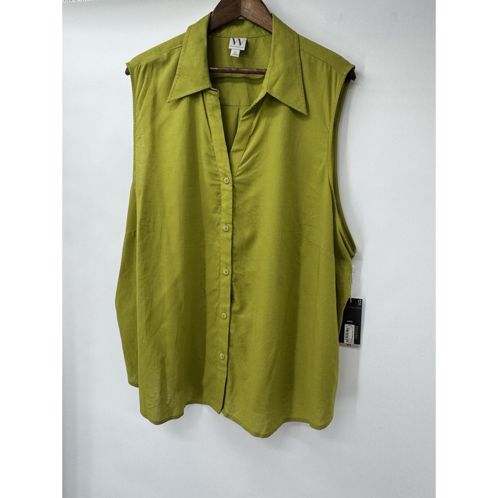 Worthington 3X Sleeveless Button Front Shirt Lime Green Fitted Linen business